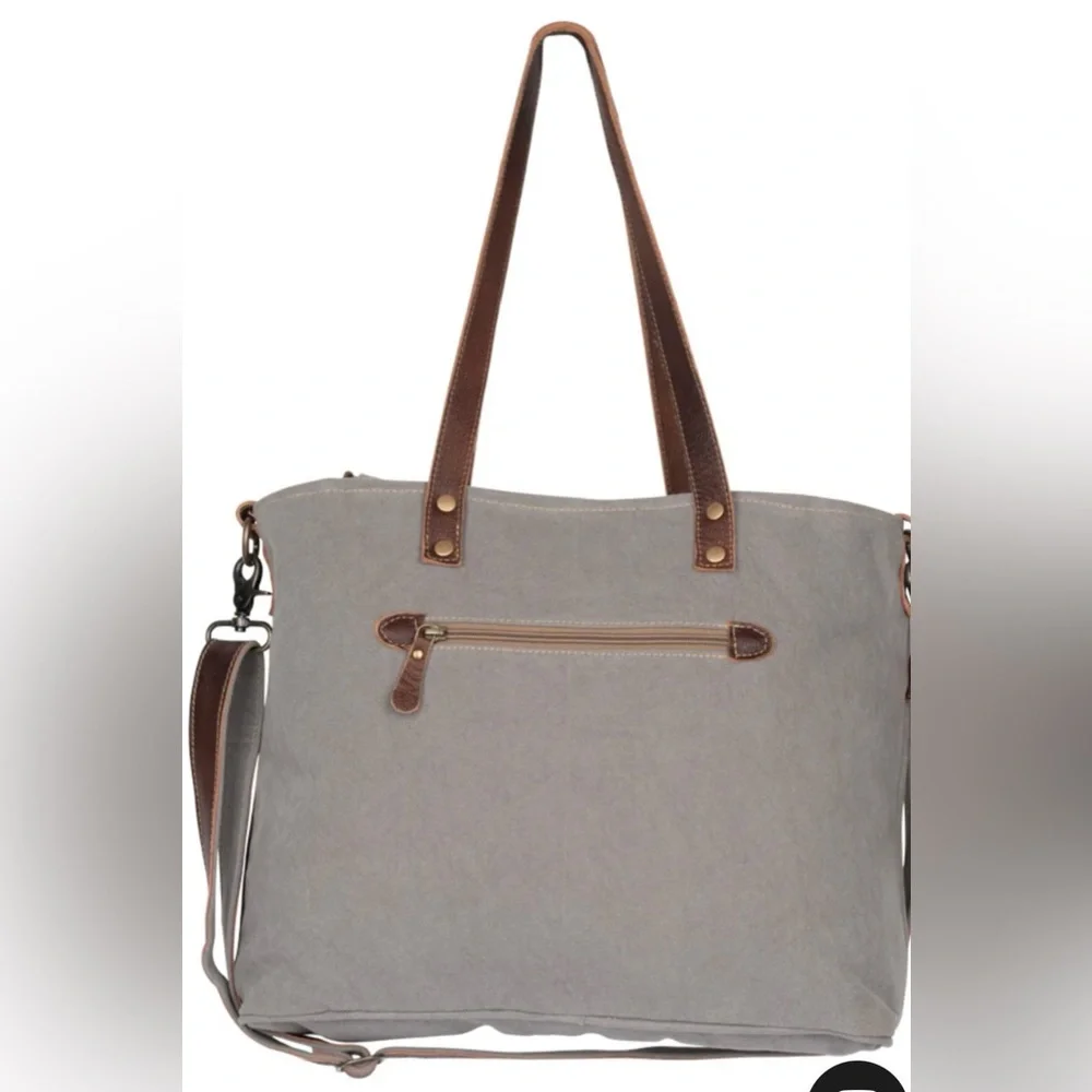 Blue and Brown Patterned Tote Myra Bag New - Picture 2 of 4